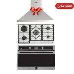 طقم بيورتي 90سم أستانلس .مسطح 5شعلة غاز HPT607Sفرن غاز كامل 97لتر OPT901XGD شفاط هرمي 650 قوةشفط