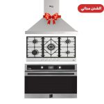 طقم بيورتي 90سم أستانلس .مسطح 5 عين غازHPT906S فرن غاز شوايه كهرباءOPT901GED-شفاط PANSY X 90CM
