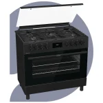 بوتاجاز جورينيا غاز 90 سم، 5 شعلة، فرن 110 لتر، AirFry أسود – GGI9C21B